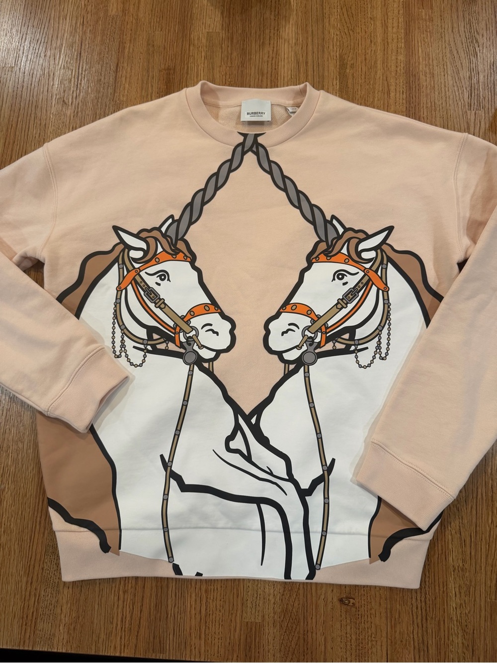 Burberry Pale Pink Crewneck with Mirrored Horse Print